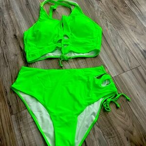 Neon Green High Waisted Bikini Set